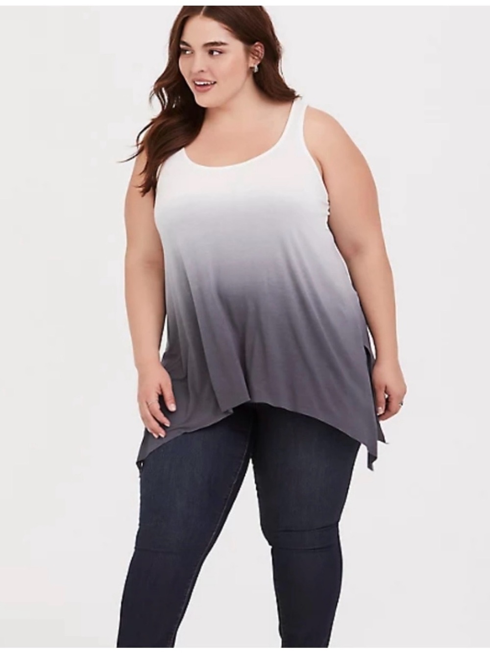 torrid White to Charcoal Ombre Handkerchief-Hem Tank